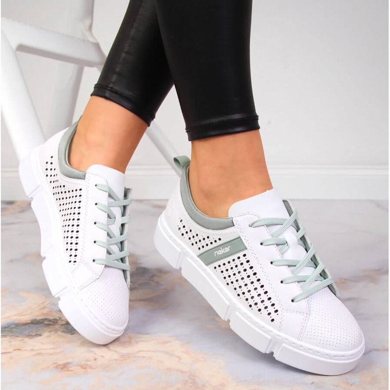 Weiße durchbrochene Lederschuhe für Damen Rieker N5950-80 1