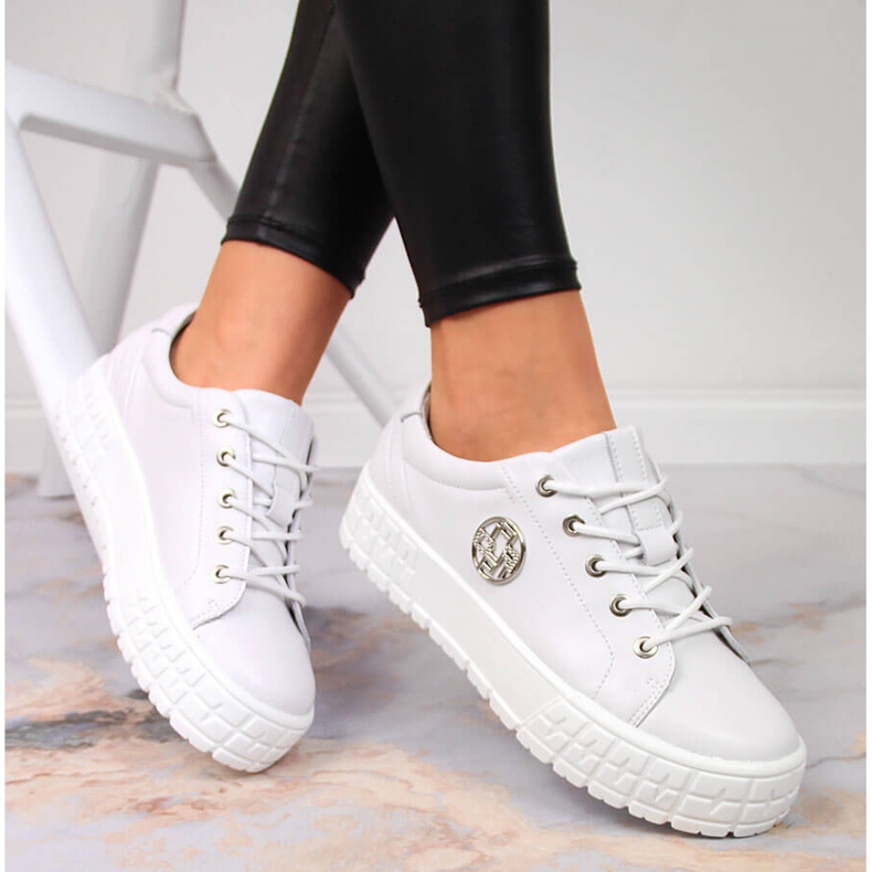 Damen-Plateau-Lederschuhe weiß Filippo 1