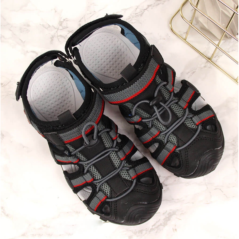 Jungensandalen mit Klettverschluss schwarz American Club 1