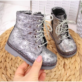 Warme metallisch-silberne Mädchenstiefel Kornecki 6216 silber- 1