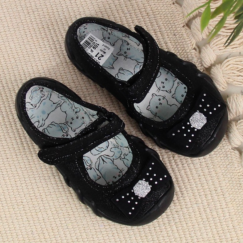 Schwarze Befado Ballerinas für Mädchen mit Klettverschluss 2