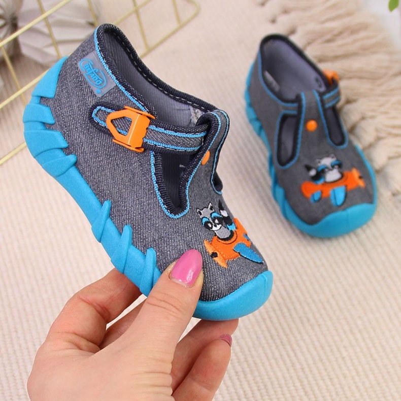 Hausschuhe für Jungen für den Kindergarten, grau und blau Befado 1