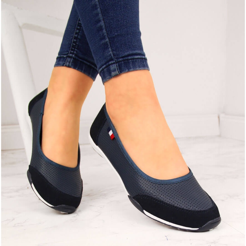 Damen-Ballerinas aus marineblauem Leder Filippo 1