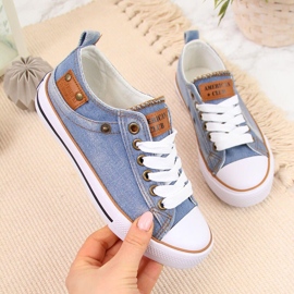 Blaue, denimblaue Kinderturnschuhe von American Club 1