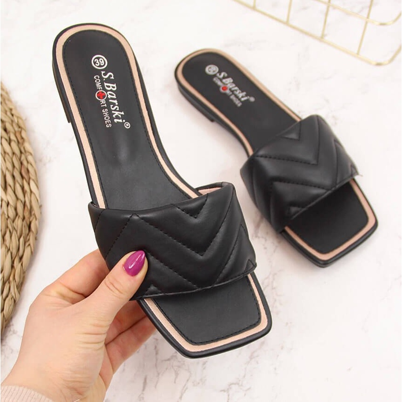 S.Barski Schwarze gesteppte Damenpantoffeln S. Barski 2