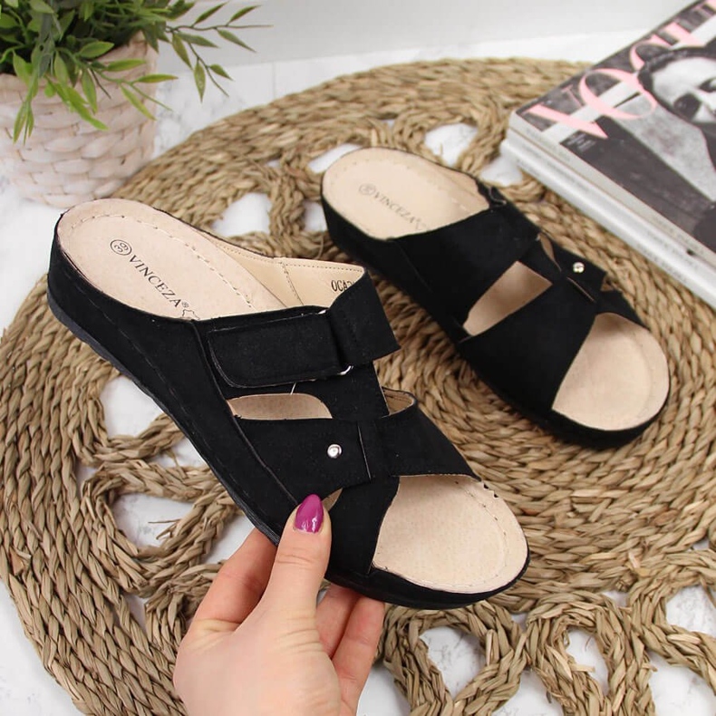 Schwarze Keilpantoffeln für Damen Vinceza 2