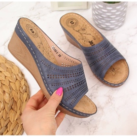 Marineblaue Jezzi Keilhausschuhe für Damen navy blau 2