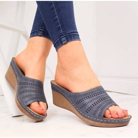 Marineblaue Jezzi Keilhausschuhe für Damen navy blau 1