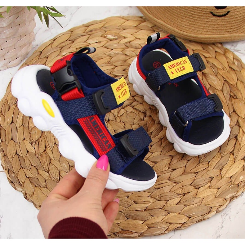 Marineblaue Sandalen mit Klettverschluss von American Club für Jungen 1