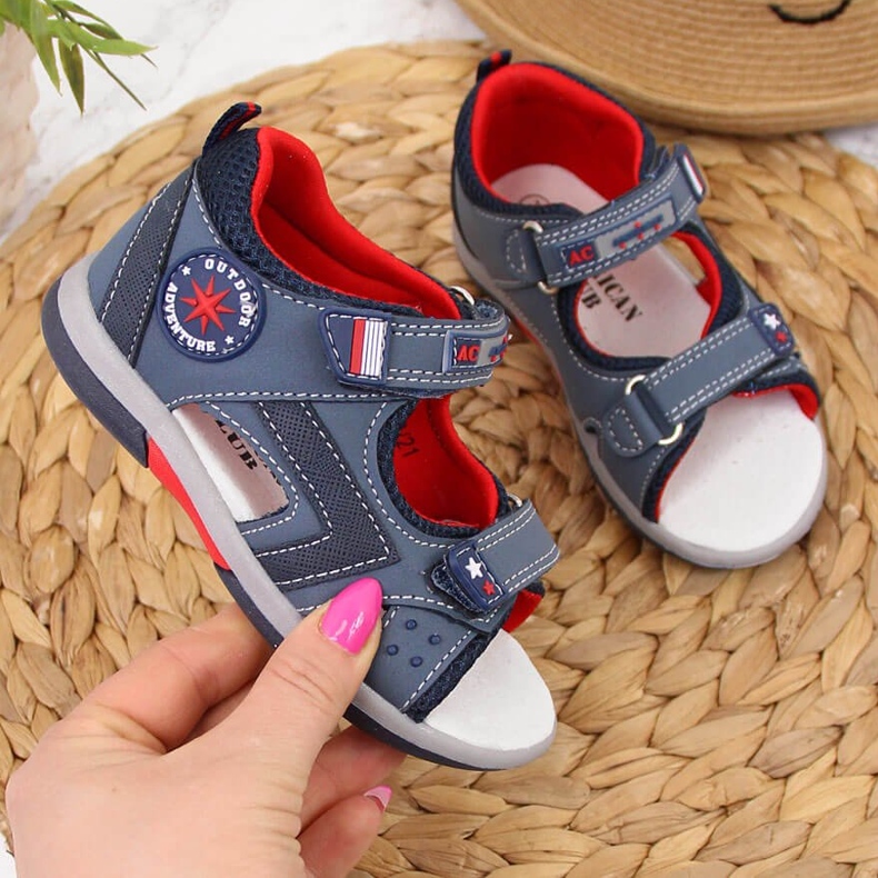 Marineblaue Sandalen mit Klettverschluss von American Club für Jungen 1
