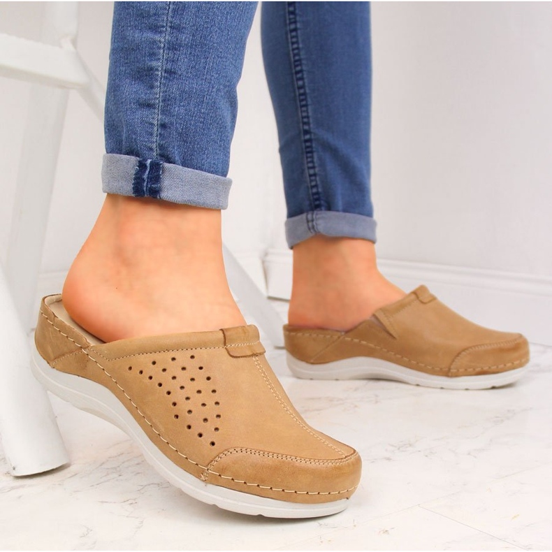 Damen Lederhausschuhe Hellbraun Helios 281 2