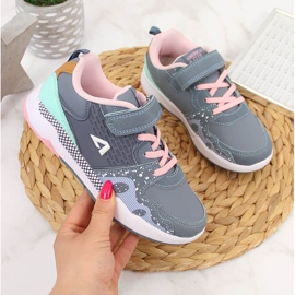 Sportschuhe für Mädchen mit Klettverschluss, graue American Club-Gummibänder rosa 1