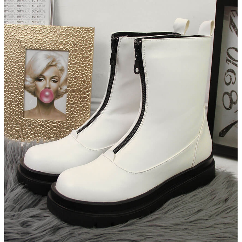 Weiße eVento Worker Damen mit Reißverschluss vorne 2