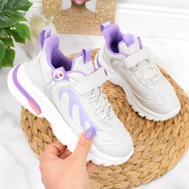 Sportschuhe für Mädchen mit Klettverschluss grau-lila American Club weiß 1