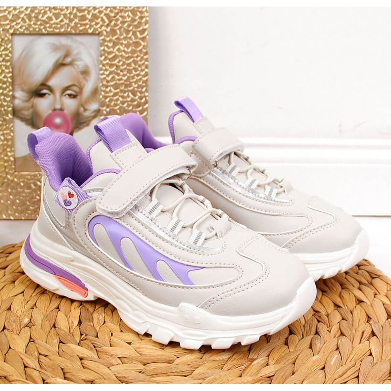 Sportschuhe für Mädchen mit Klettverschluss grau-lila American Club weiß violett 2