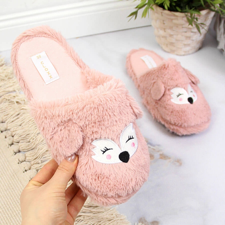 Damen Pelzhausschuhe mit Ohren rosa Cloxx 2