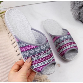 Norweger-Hausschuhe für Damen, violettes Befado-Muster grau 2