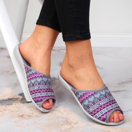 Norweger-Hausschuhe für Damen, violettes Befado-Muster grau 1
