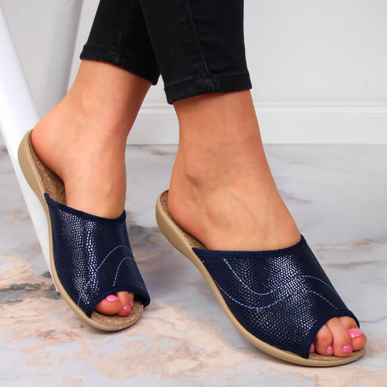 Navy Befado home Damen-Hausschuhe aus Kork marineblau 1
