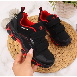 Schwarz-rote, wasserdichte Kinder-Trekkingschuhe von American Club mit Klettverschluss 1