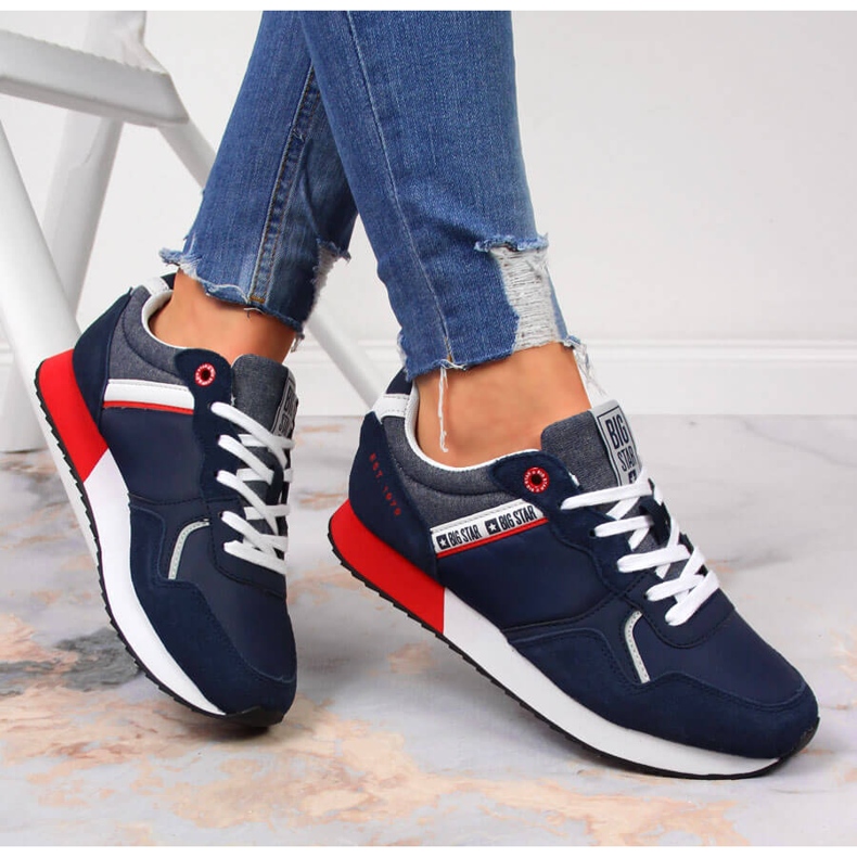 Marineblaue Sportschuhe aus Leder Big Star JJ274285 1