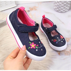 American Club Jeans Mädchenturnschuhe navy blau rosa 1