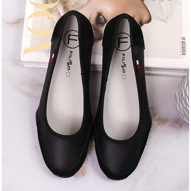 Durchbrochene Ballerinas aus schwarzem Leder für Damen Filippo 1