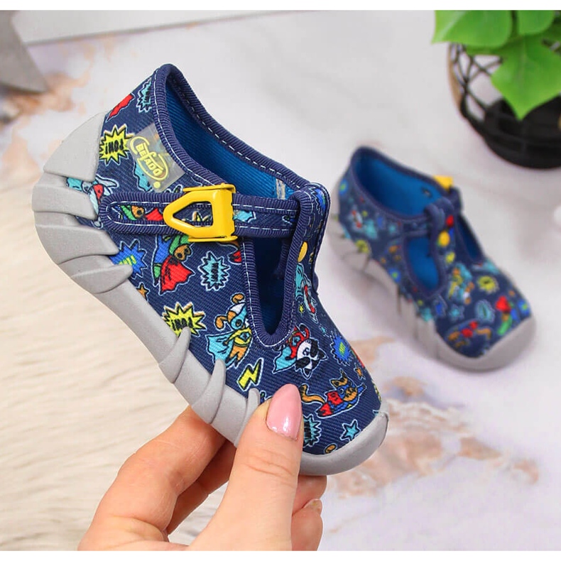 Hausschuhe für Jungen für den Kindergarten, marineblau und grau Befado navy blau 1