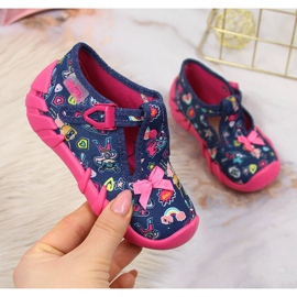 Mädchenhausschuhe für den Kindergarten, marineblau Befado navy blau rosa 1