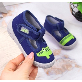 Hausschuhe für Jungen mit Klettverschluss mit Alligator marineblau Befado navy blau 1