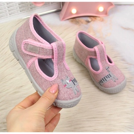 Mädchen-Slipper mit Klettverschluss und pinkfarbener Befado-Katze rosa 1