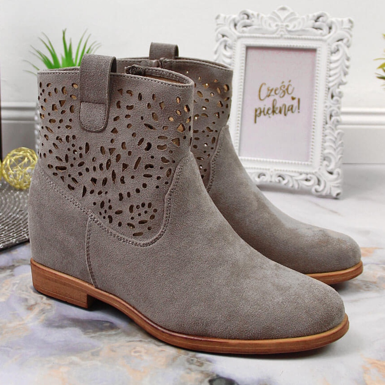 Durchbrochene Frühlingskeilstiefel für Damen Filippo grau 2