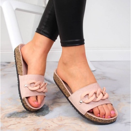 Damenhausschuhe mit einer Kette aus puderrosa Potocki 1