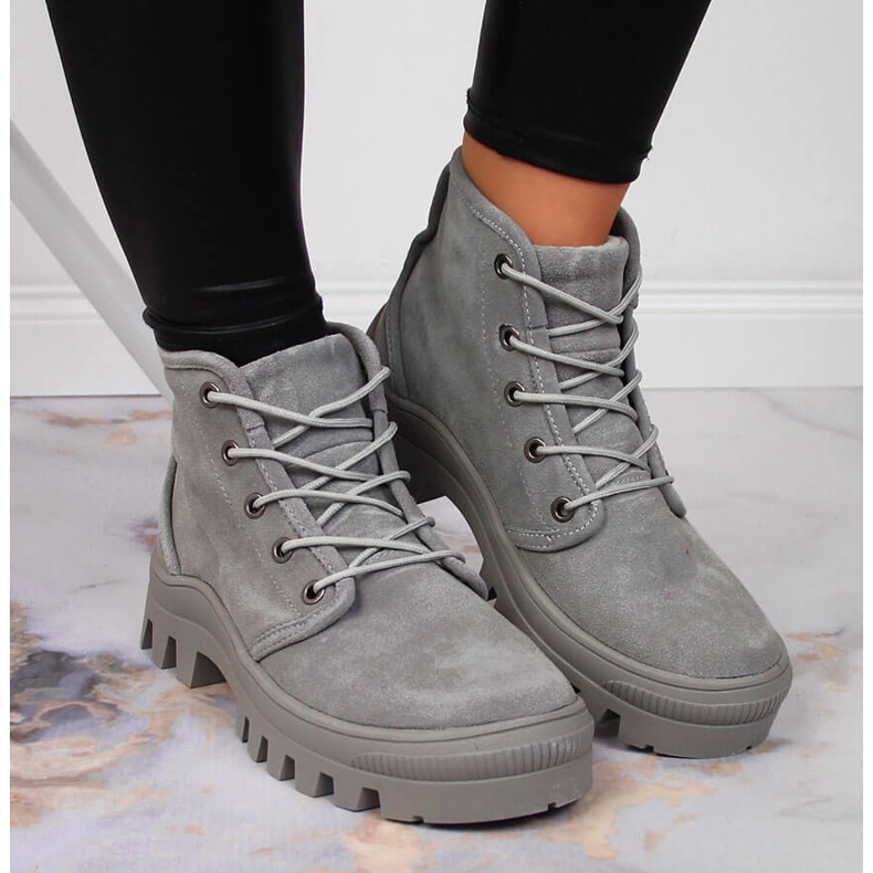 Graue Damen-Sneakers aus grauem Leder von Filippo 2