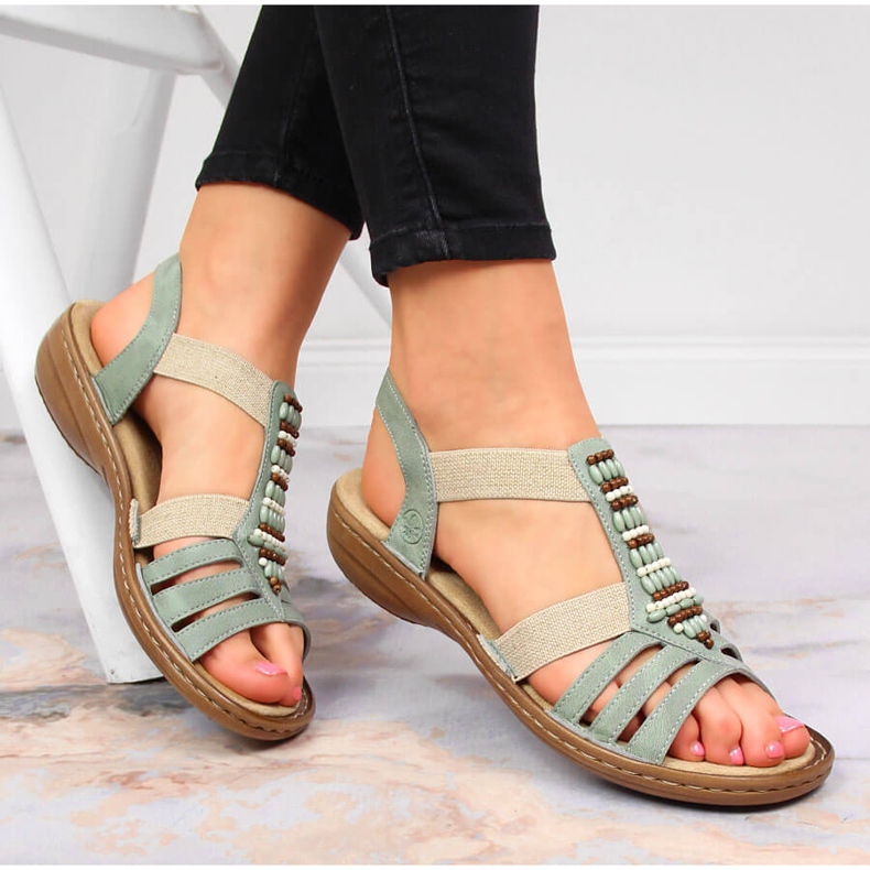 Grün Rieker 60851-52 Damen Sandale mit Gummizug 1