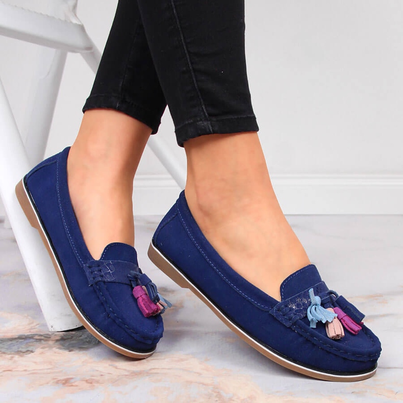 Damen-Leder-Loafer mit Fransen, Marineblau Jezzi navy blau 2