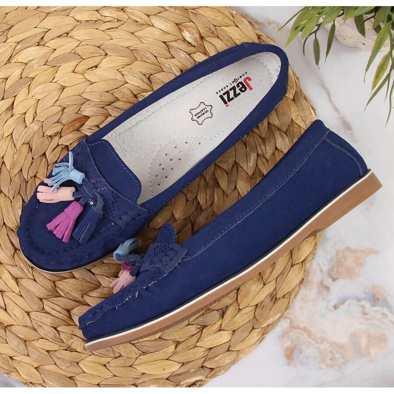 Damen-Leder-Loafer mit Fransen, Marineblau Jezzi 1