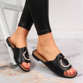 Schwarze Damenhausschuhe mit Dekoration Potocki 1