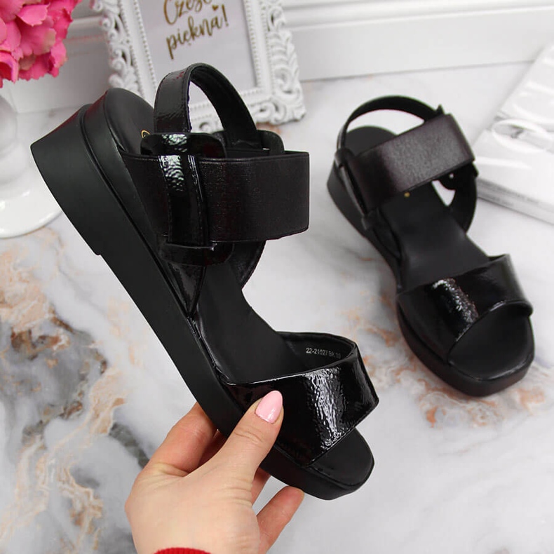 Schwarze Potocki Keilsandalen für Damen 1