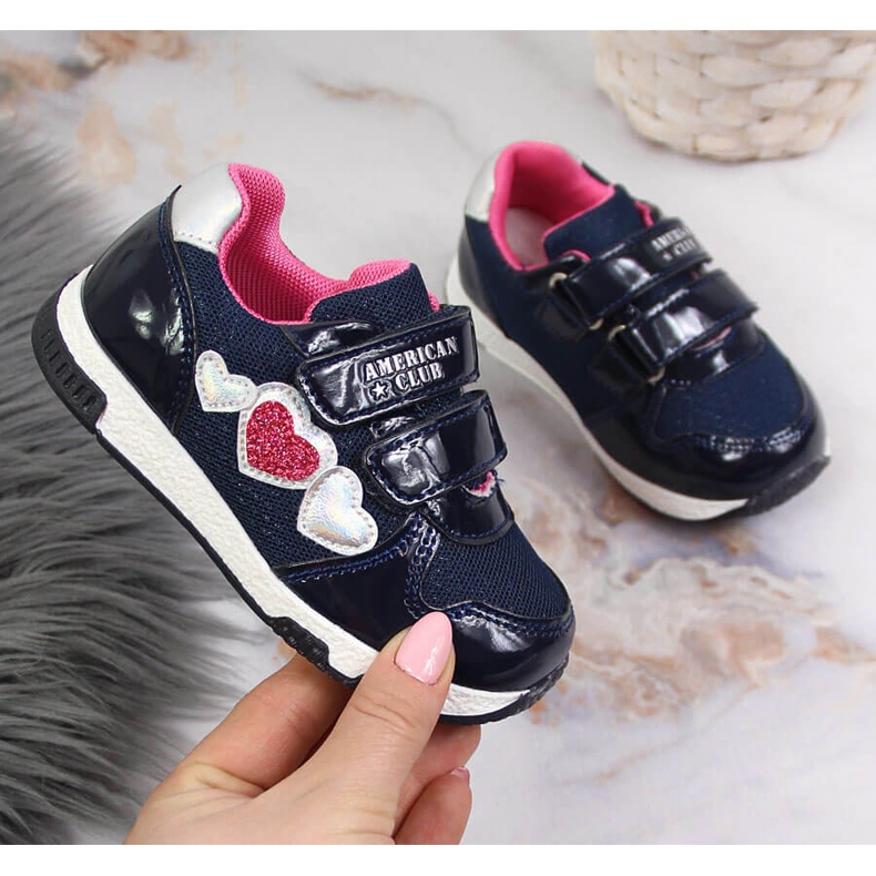 Marineblaue Sportschuhe für Mädchen von American Club navy blau rosa 1