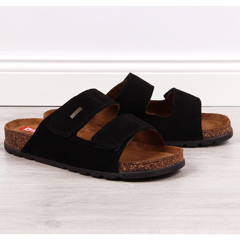 Herren Lederhausschuhe mit Klettverschluss schwarz Big Star JJ176001 1