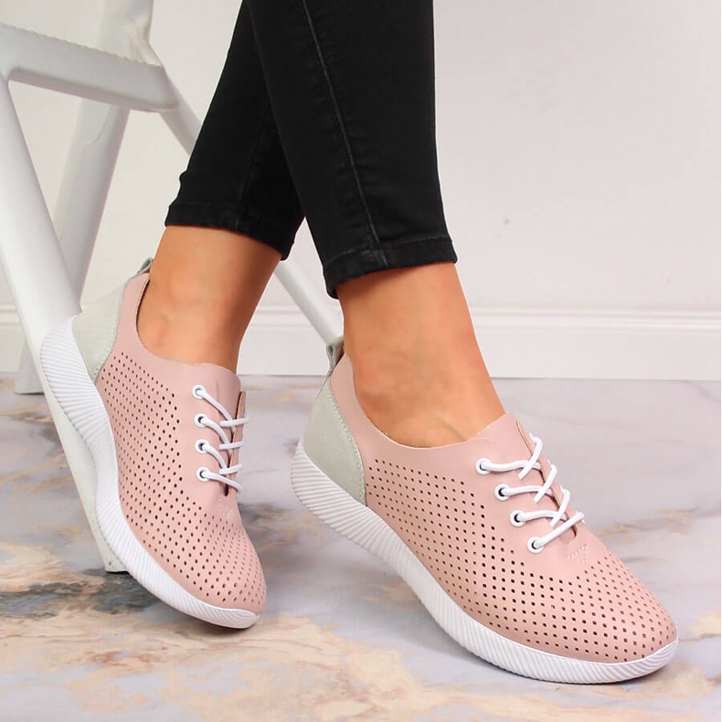 Damenschuhe aus rosa durchbrochenem Leder Artiker 1