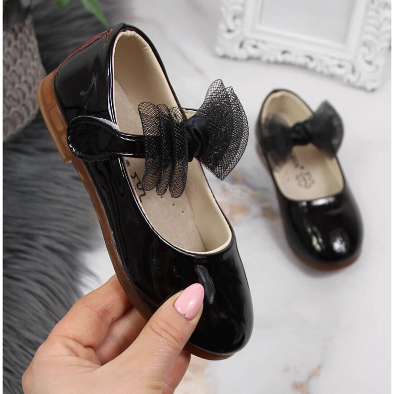 Ballerinas für Mädchen mit Klettverschluss und Schleife, Vinceza schwarz 1