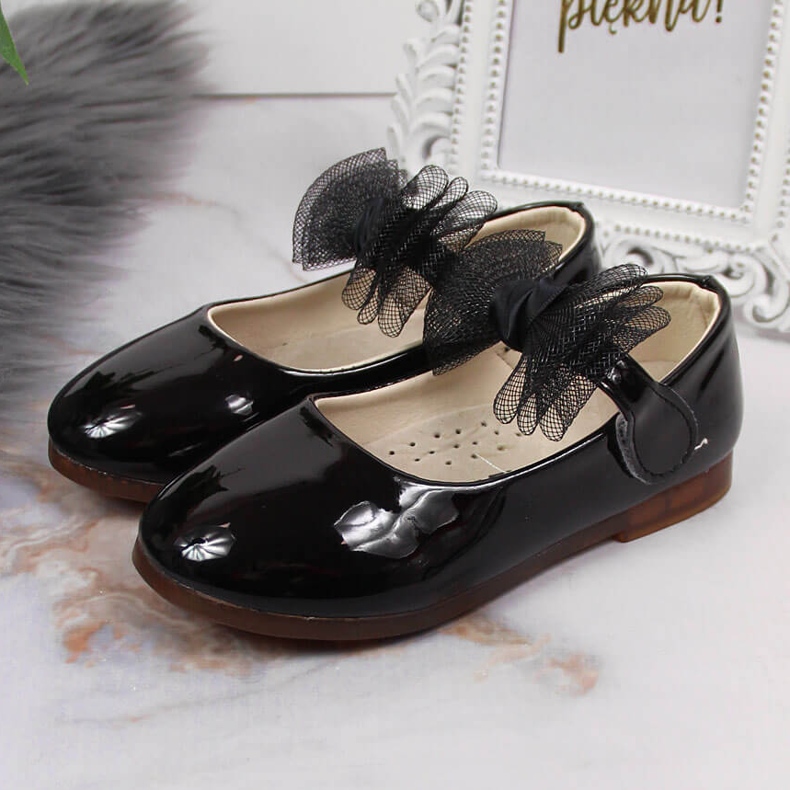 Ballerinas für Mädchen mit Klettverschluss und Schleife, Vinceza schwarz 2