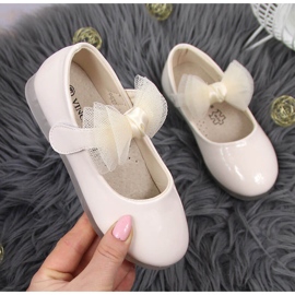 Ballerinas für Mädchen mit Klettverschluss mit Schleife, beige Vinceza 1