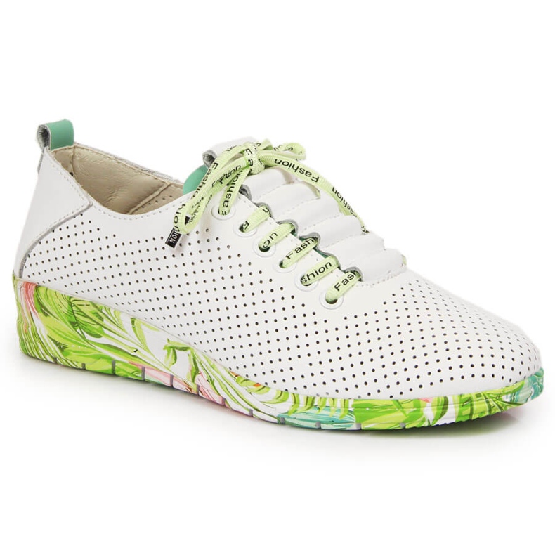 Durchbrochene Damenschuhe aus weißem Leder mit Keil Artiker 1