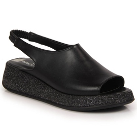 Schwarze Damensandalen auf der Navy Dot-Plattform 2