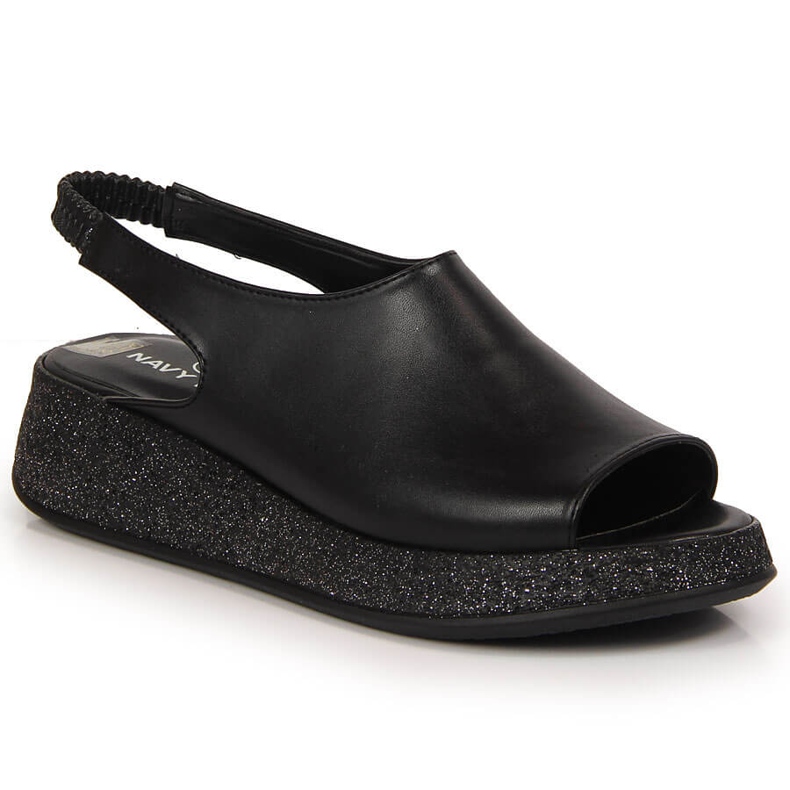 Schwarze Damensandalen auf der Navy Dot-Plattform 2