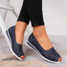 Durchbrochene Damenschuhe, offene Spitze, marineblau Jezzi 2