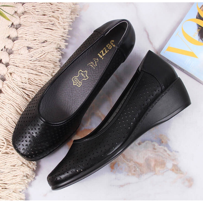 Durchbrochene Keilschuhe für Damen, schwarz Jezzi 1